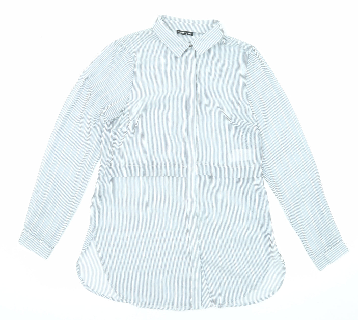 Warehouse Womens Grey Striped Polyester Tunic Button-Up Size 10 Collared