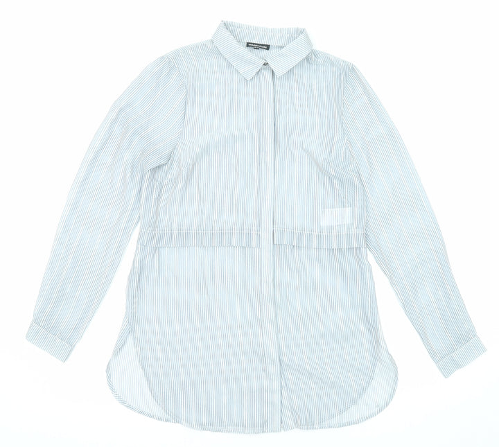 Warehouse Womens Grey Striped Polyester Tunic Button-Up Size 10 Collared