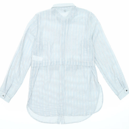 Warehouse Womens Grey Striped Polyester Tunic Button-Up Size 10 Collared