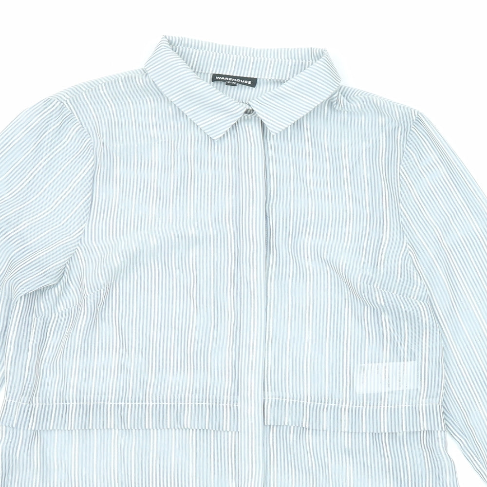 Warehouse Womens Grey Striped Polyester Tunic Button-Up Size 10 Collared