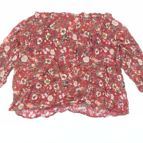 Stradivarius Womens Red Floral Viscose Basic Blouse Size S Off the Shoulder
