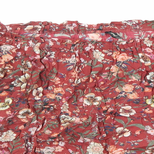 Stradivarius Womens Red Floral Viscose Basic Blouse Size S Off the Shoulder