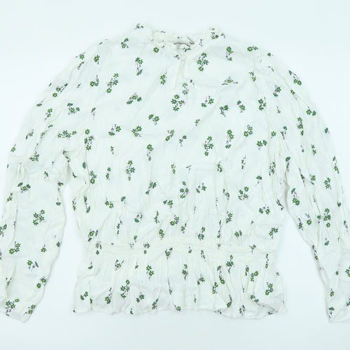 Marks and Spencer Womens White Floral Viscose Basic Blouse Size 16 Round Neck