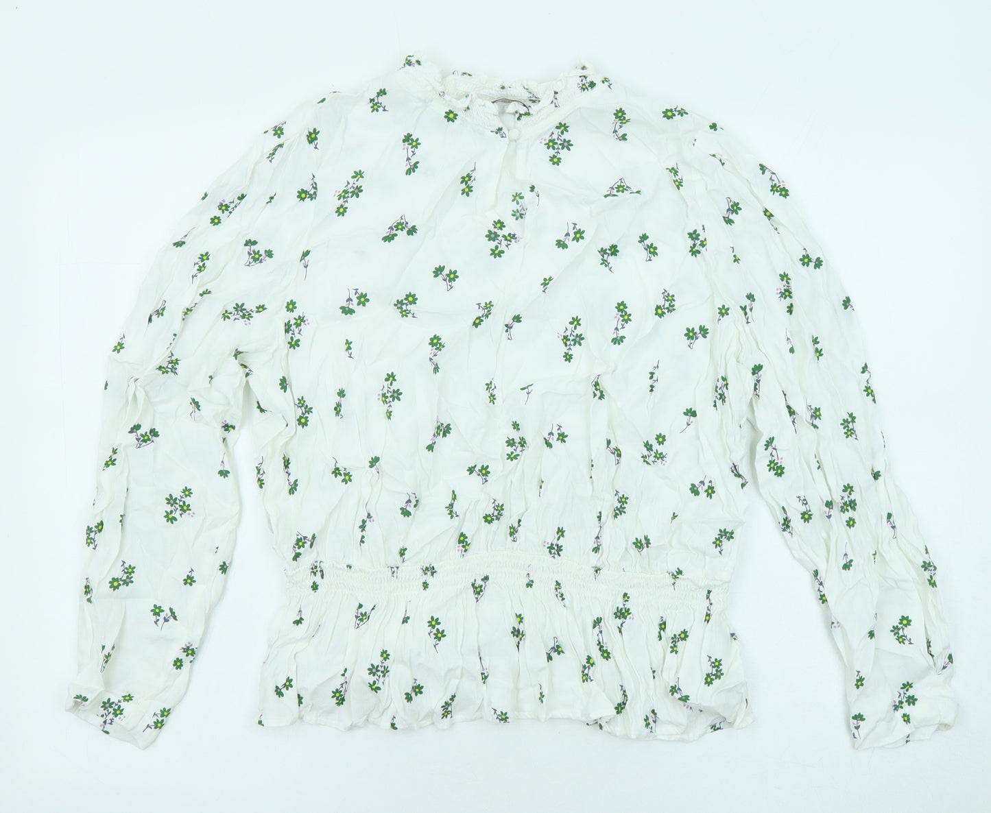 Marks and Spencer Womens White Floral Viscose Basic Blouse Size 16 Round Neck