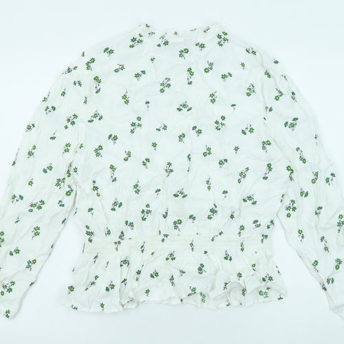 Marks and Spencer Womens White Floral Viscose Basic Blouse Size 16 Round Neck