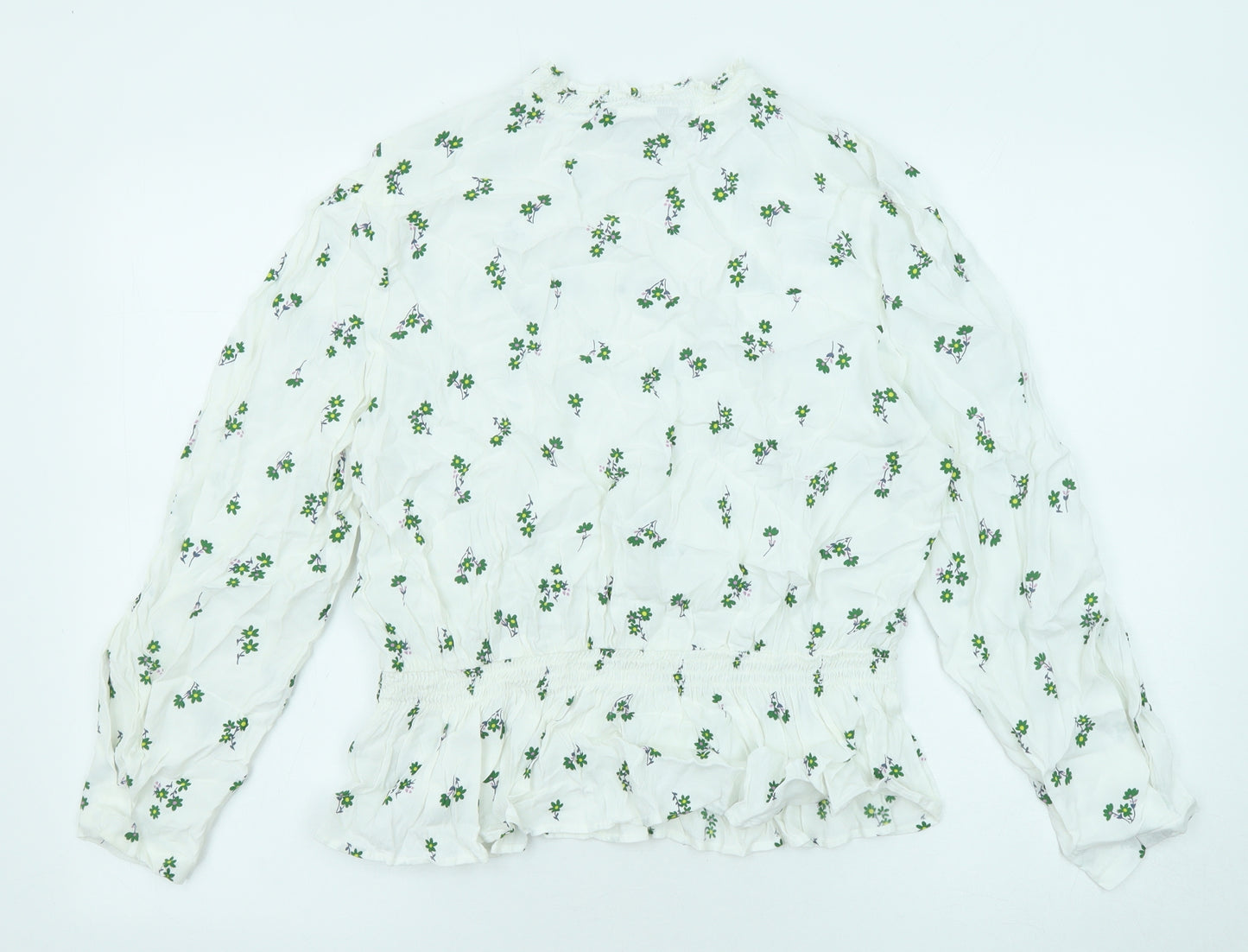 Marks and Spencer Womens White Floral Viscose Basic Blouse Size 16 Round Neck