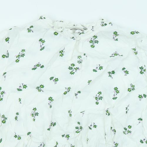 Marks and Spencer Womens White Floral Viscose Basic Blouse Size 16 Round Neck