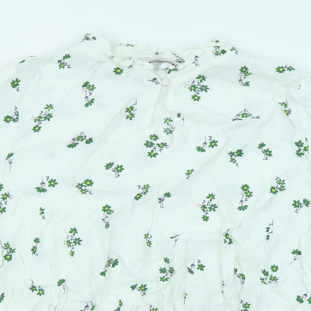 Marks and Spencer Womens White Floral Viscose Basic Blouse Size 16 Round Neck