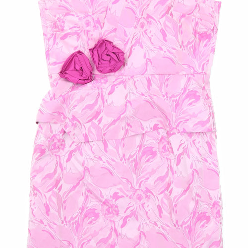 John Bentley Womens Pink Geometric Polyester Shift Size 10 Square Neck Zip