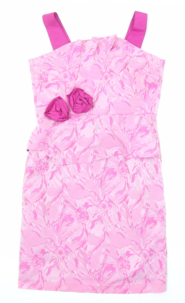 John Bentley Womens Pink Geometric Polyester Shift Size 10 Square Neck Zip