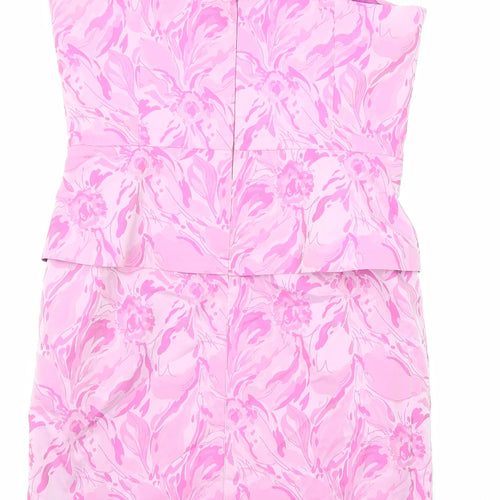 John Bentley Womens Pink Geometric Polyester Shift Size 10 Square Neck Zip