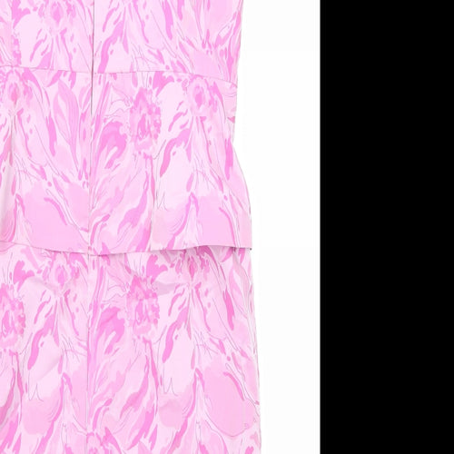 John Bentley Womens Pink Geometric Polyester Shift Size 10 Square Neck Zip