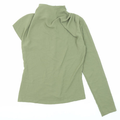 Zara Womens Green Polyester Basic Blouse Size S Mock Neck - Asymmetric