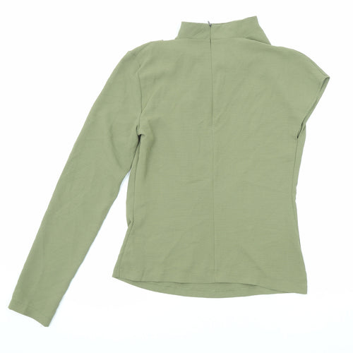 Zara Womens Green Polyester Basic Blouse Size S Mock Neck - Asymmetric