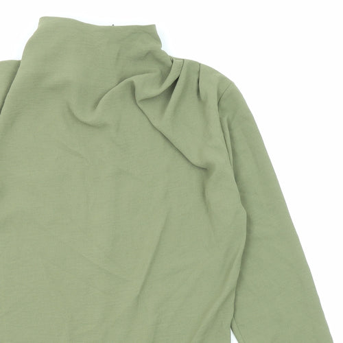 Zara Womens Green Polyester Basic Blouse Size S Mock Neck - Asymmetric