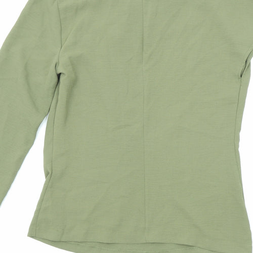 Zara Womens Green Polyester Basic Blouse Size S Mock Neck - Asymmetric