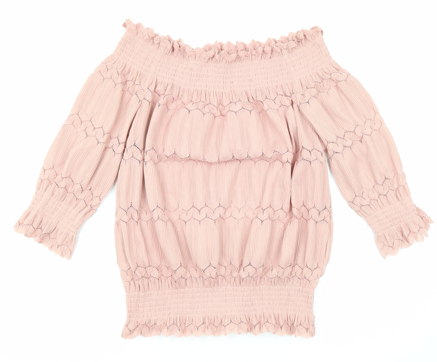 River Island Womens Pink Polyester Basic Blouse Size 10 Off the Shoulder - Plisse