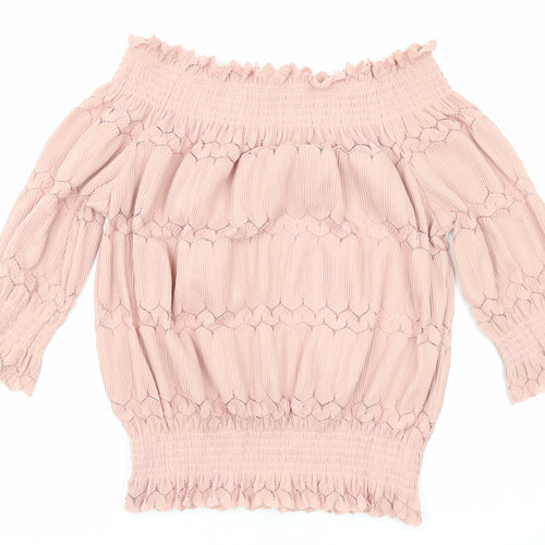 River Island Womens Pink Polyester Basic Blouse Size 10 Off the Shoulder - Plisse