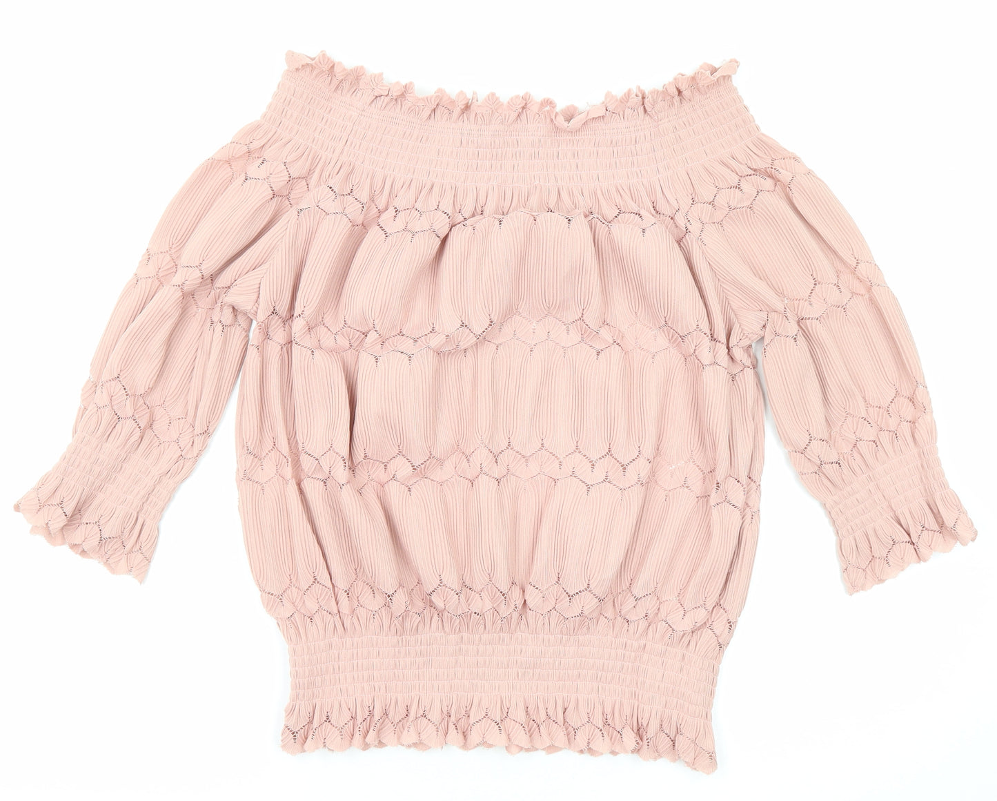 River Island Womens Pink Polyester Basic Blouse Size 10 Off the Shoulder - Plisse