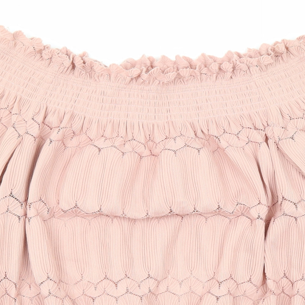 River Island Womens Pink Polyester Basic Blouse Size 10 Off the Shoulder - Plisse