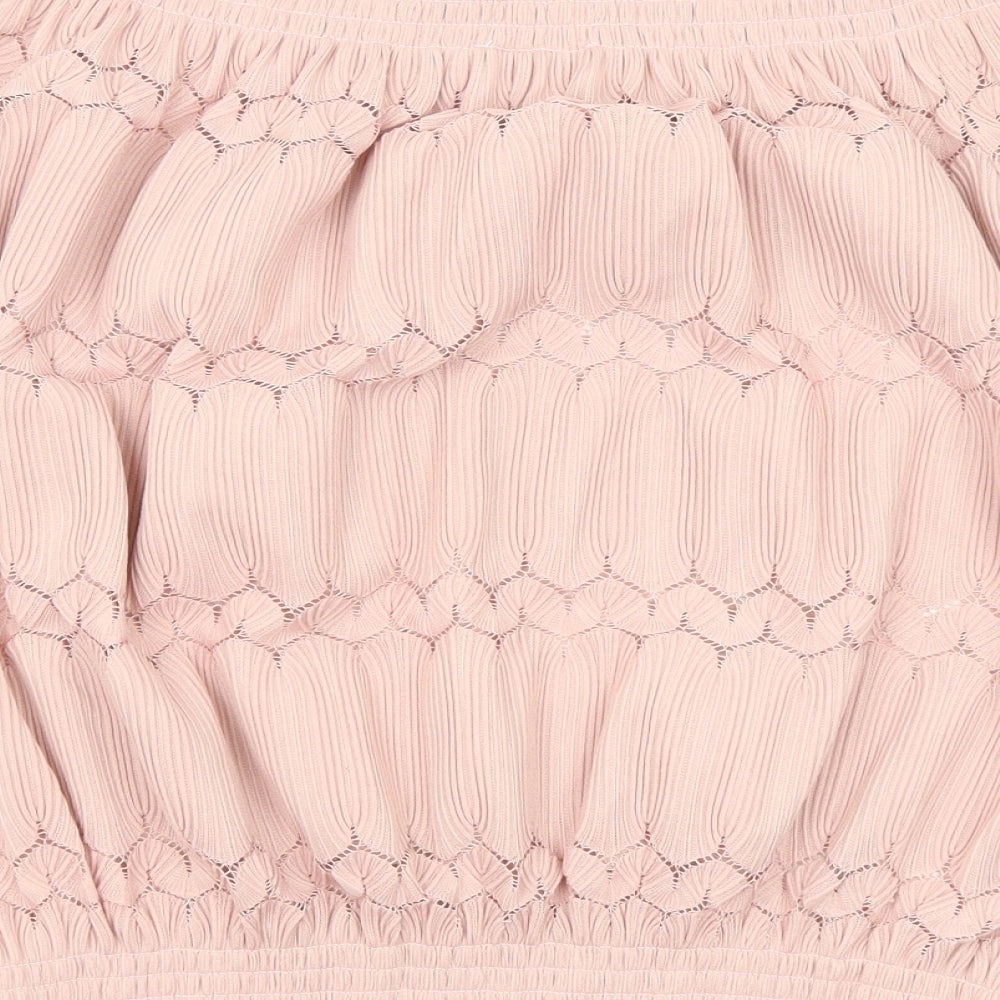 River Island Womens Pink Polyester Basic Blouse Size 10 Off the Shoulder - Plisse