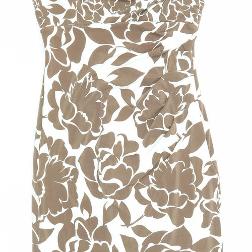 Phase Eight Womens Brown Floral Polyester Shift Size 10 Cowl Neck Pullover