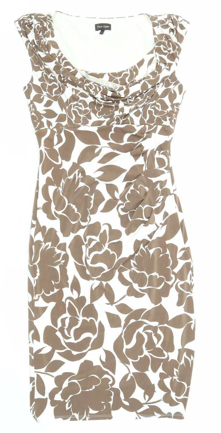 Phase Eight Womens Brown Floral Polyester Shift Size 10 Cowl Neck Pullover