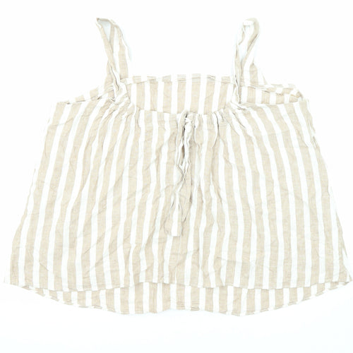 Bonmarché Womens Beige Striped Linen Basic Tank Size 20 Square Neck
