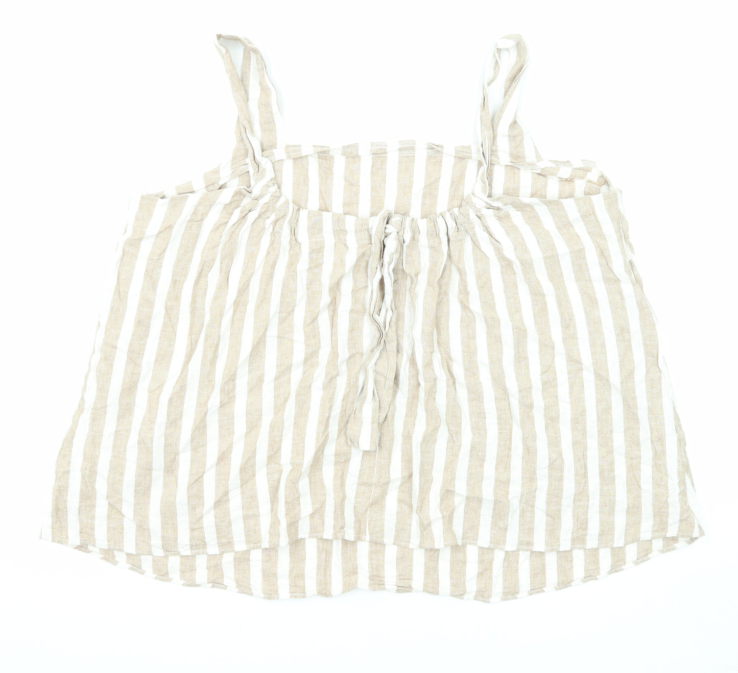 Bonmarché Womens Beige Striped Linen Basic Tank Size 20 Square Neck