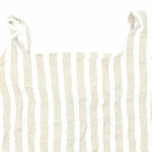Bonmarché Womens Beige Striped Linen Basic Tank Size 20 Square Neck