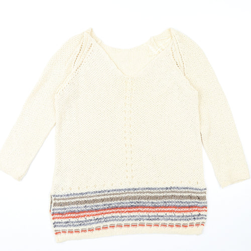 NEXT Womens Ivory V-Neck Cotton Pullover Jumper Size 10