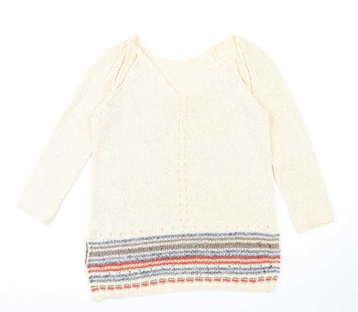 NEXT Womens Ivory V-Neck Cotton Pullover Jumper Size 10