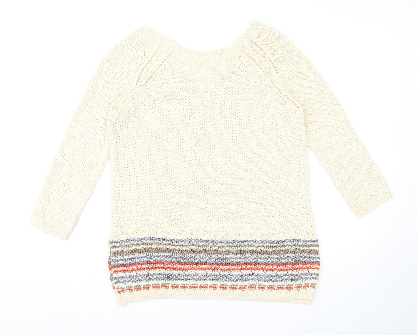 NEXT Womens Ivory V-Neck Cotton Pullover Jumper Size 10