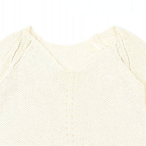 NEXT Womens Ivory V-Neck Cotton Pullover Jumper Size 10