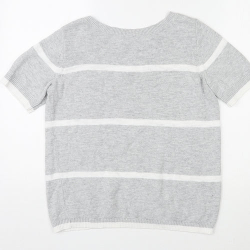 Gap Womens Grey Round Neck Striped 100% Cotton Pullover Jumper Size S Pullover - Pocket
