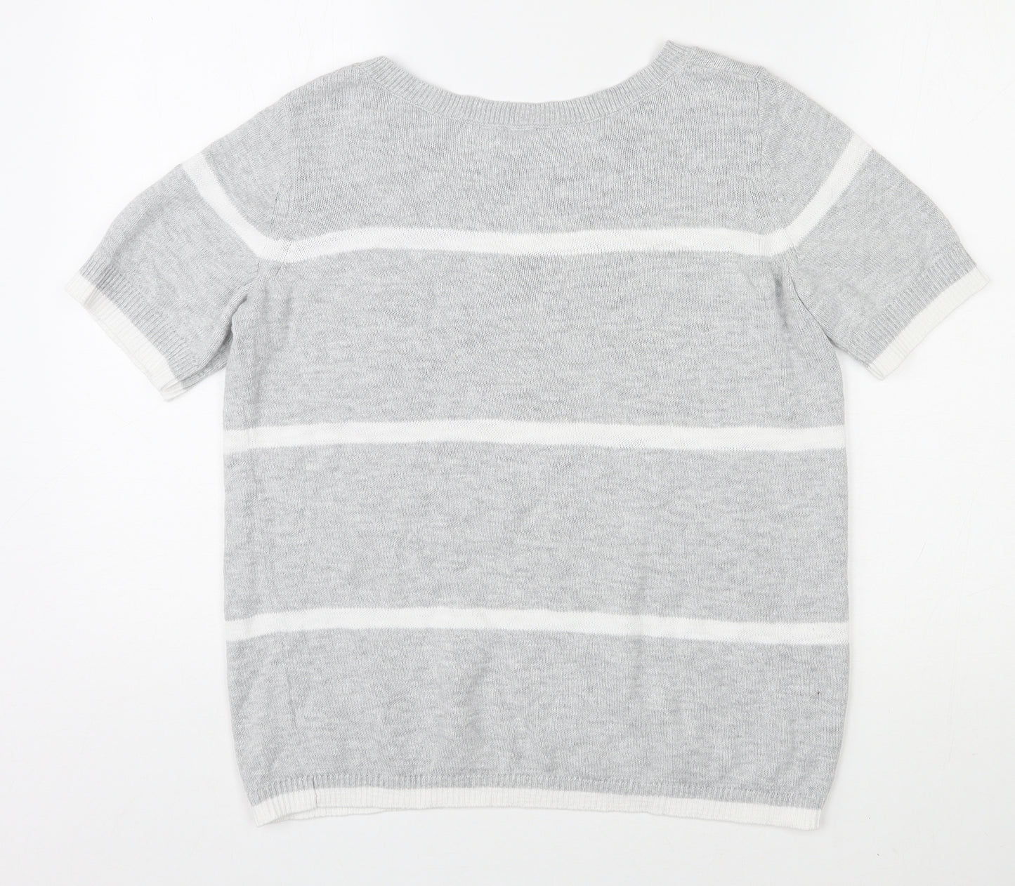 Gap Womens Grey Round Neck Striped 100% Cotton Pullover Jumper Size S Pullover - Pocket