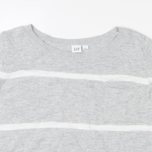 Gap Womens Grey Round Neck Striped 100% Cotton Pullover Jumper Size S Pullover - Pocket