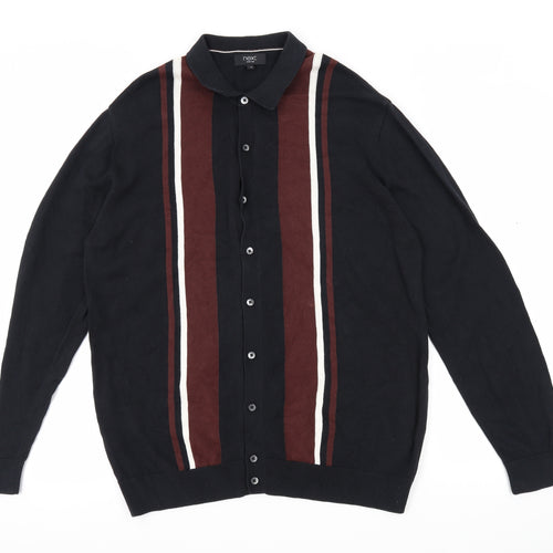 NEXT Mens Black Collared Cotton Cardigan Jumper Size XL Long Sleeve