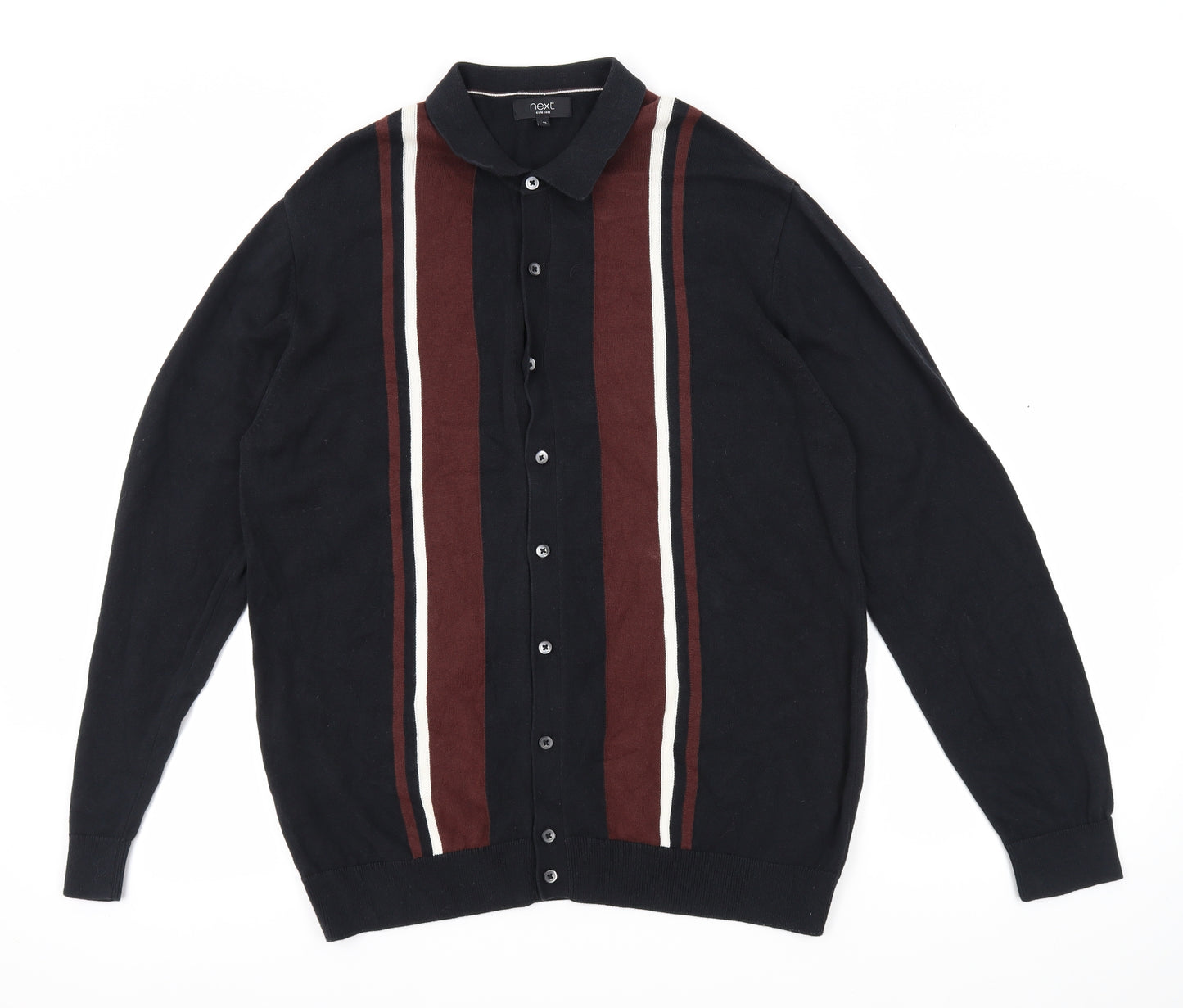 NEXT Mens Black Collared Cotton Cardigan Jumper Size XL Long Sleeve