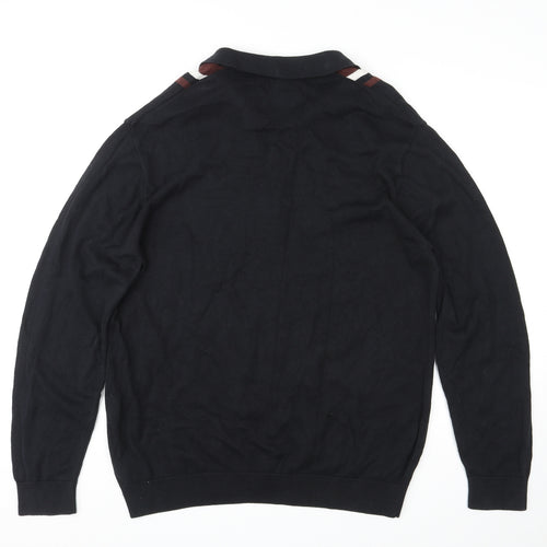 NEXT Mens Black Collared Cotton Cardigan Jumper Size XL Long Sleeve
