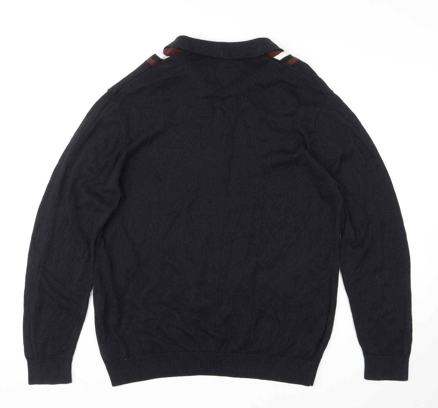 NEXT Mens Black Collared Cotton Cardigan Jumper Size XL Long Sleeve