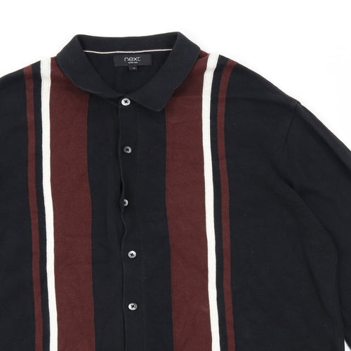 NEXT Mens Black Collared Cotton Cardigan Jumper Size XL Long Sleeve