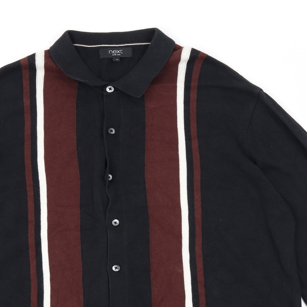 NEXT Mens Black Collared Cotton Cardigan Jumper Size XL Long Sleeve