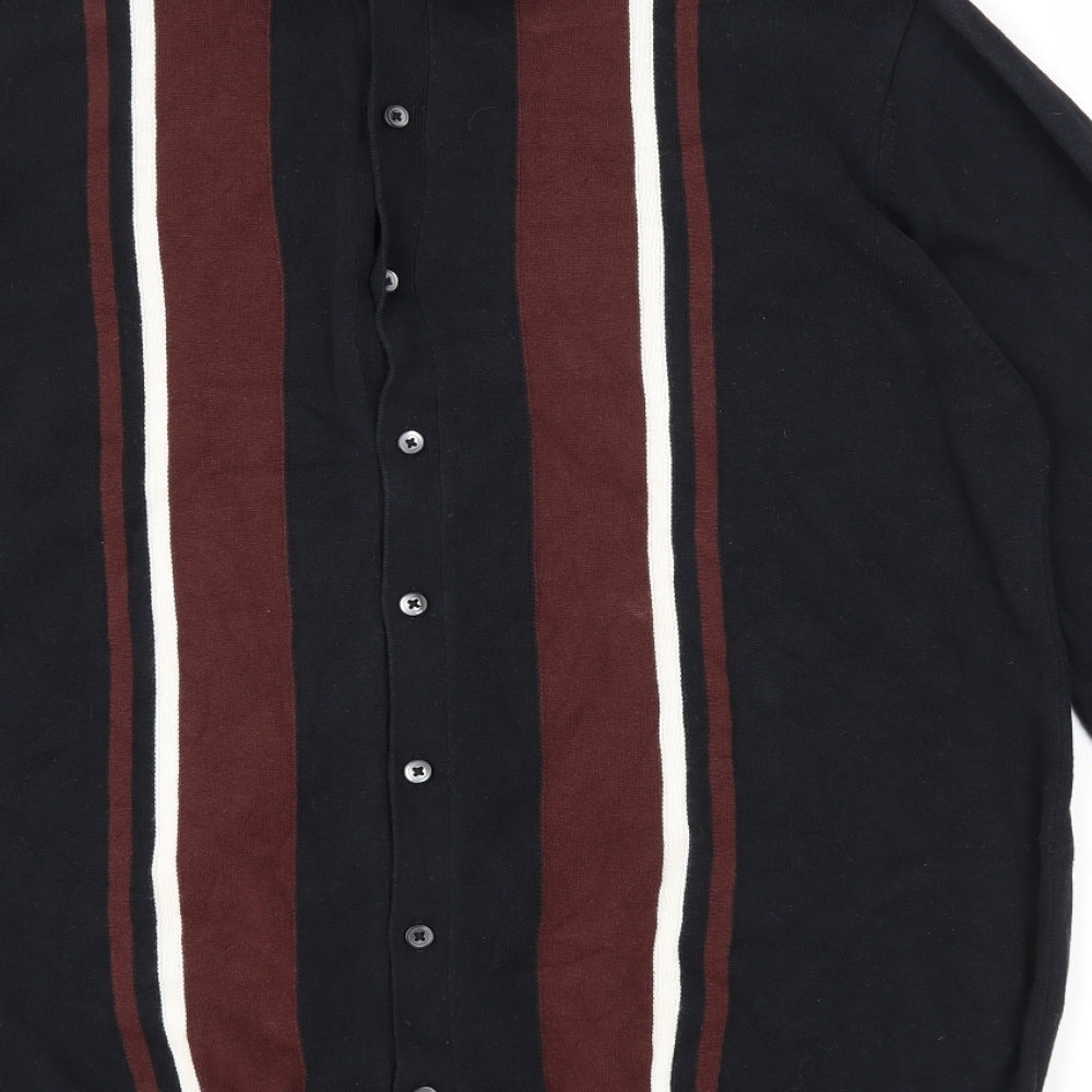 NEXT Mens Black Collared Cotton Cardigan Jumper Size XL Long Sleeve