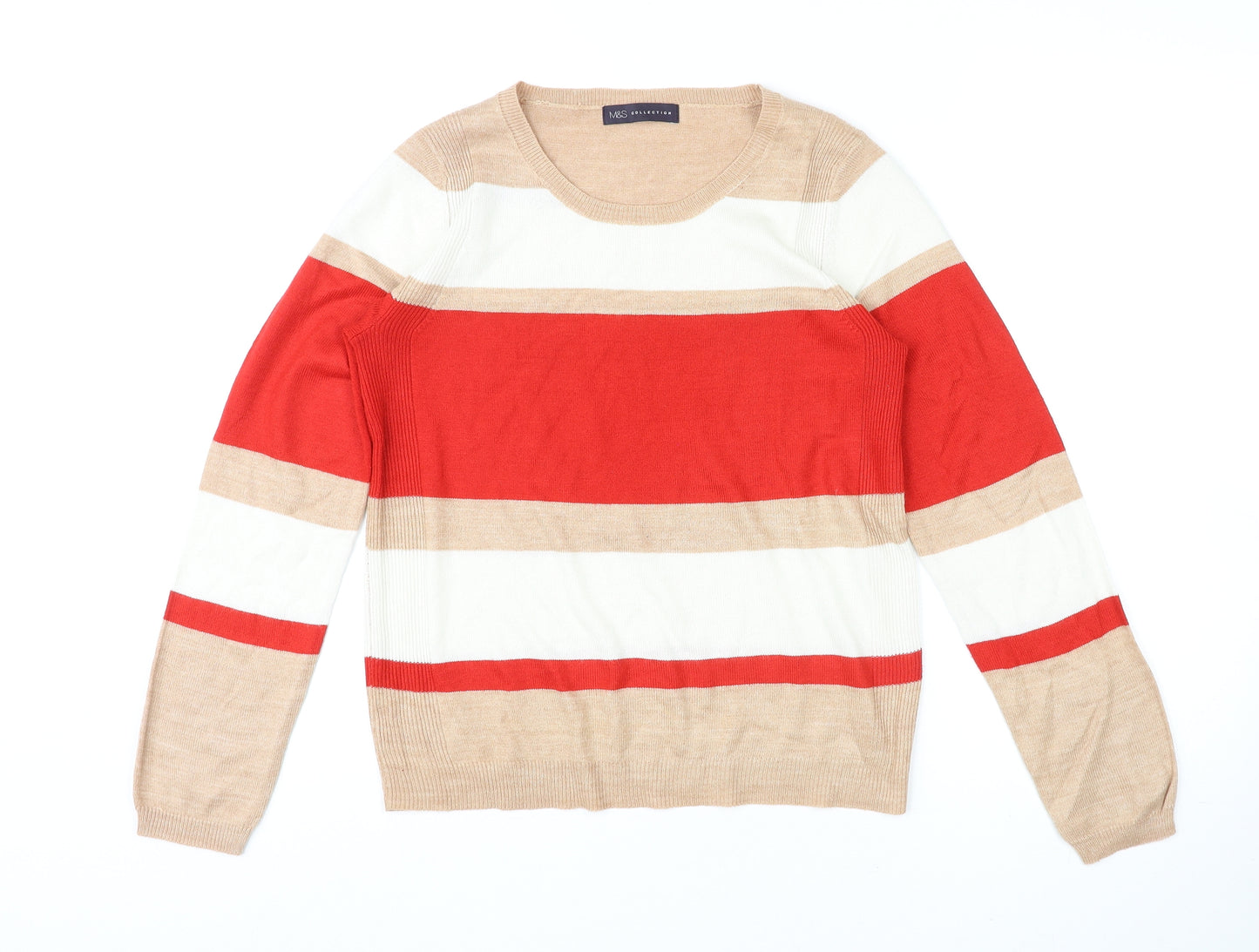 Marks and Spencer Womens Multicoloured Round Neck Striped Acrylic Pullover Jumper Size 8