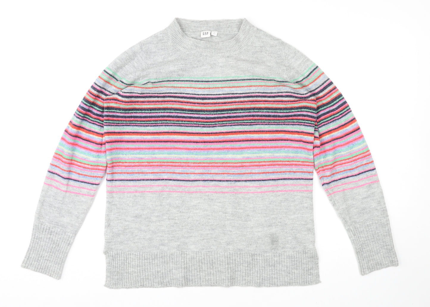 Gap Womens Multicoloured Round Neck Striped Acrylic Pullover Jumper Size M
