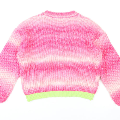 Marks and Spencer Girls Multicoloured Round Neck Geometric Acrylic Pullover Jumper Size 9-10 Years Pullover - Ombré