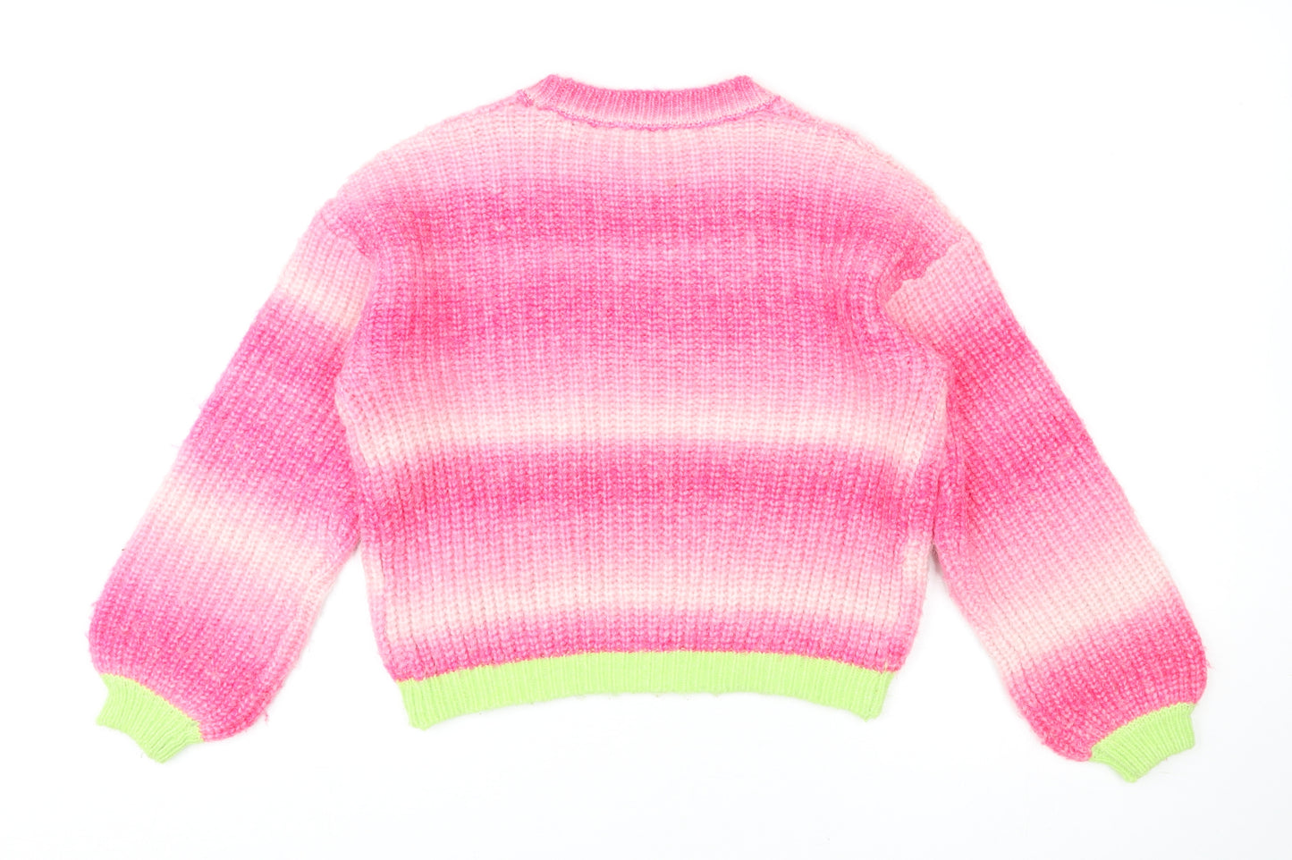 Marks and Spencer Girls Multicoloured Round Neck Geometric Acrylic Pullover Jumper Size 9-10 Years Pullover - Ombré