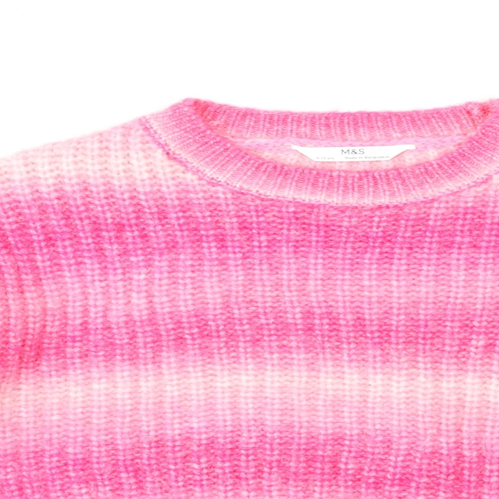 Marks and Spencer Girls Multicoloured Round Neck Geometric Acrylic Pullover Jumper Size 9-10 Years Pullover - Ombré