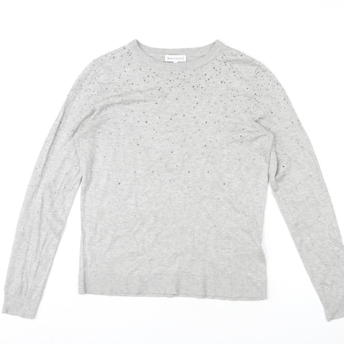 Warehouse Womens Grey Round Neck Viscose Pullover Jumper Size 12 Pullover - Beaded